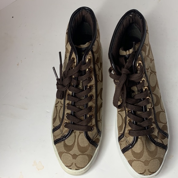 Coach Rebecca signature brown canvas high top sneakers NIB - Picture 5 of 11